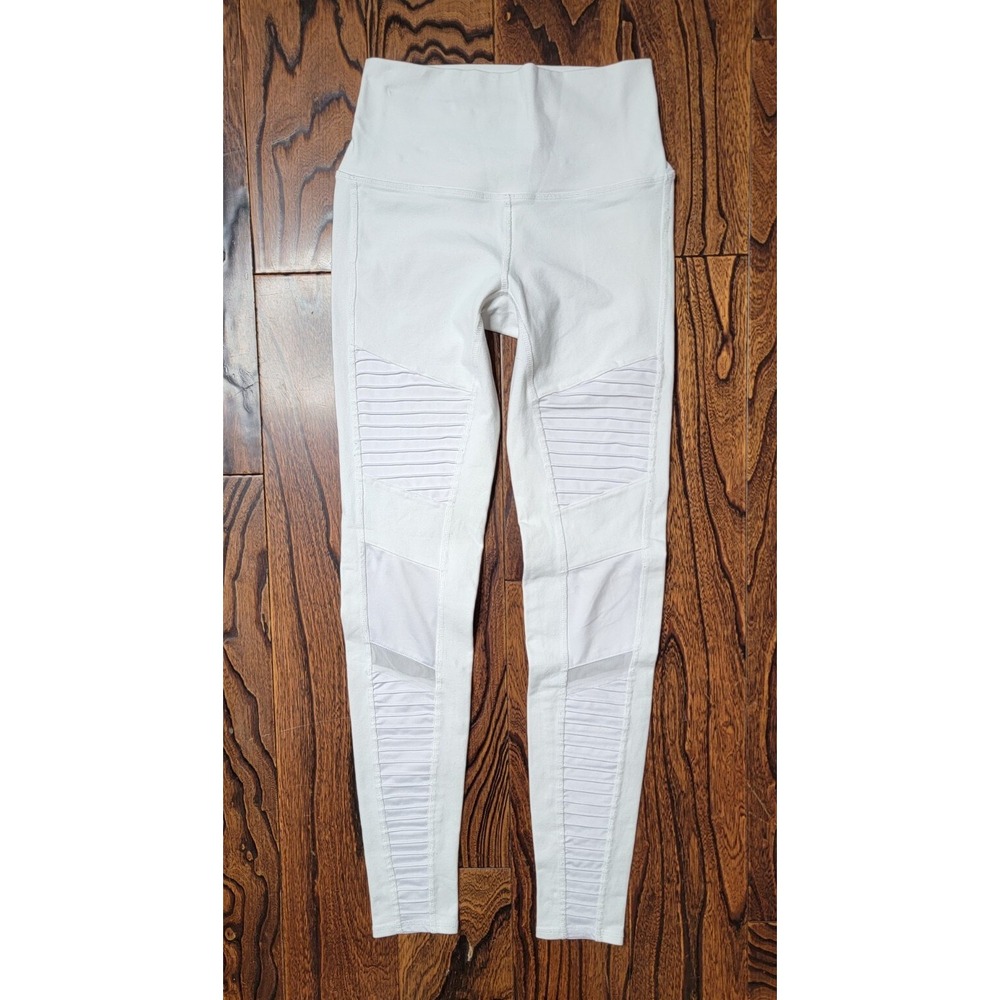 Alo Yoga White Moto Mesh Leggings Women's Size Small 27" Inseam